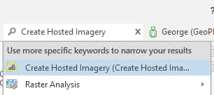 Search text box with Create Hosted Imagery text and drop-down results Search text box with Create Hosted Imagery text and drop-down results